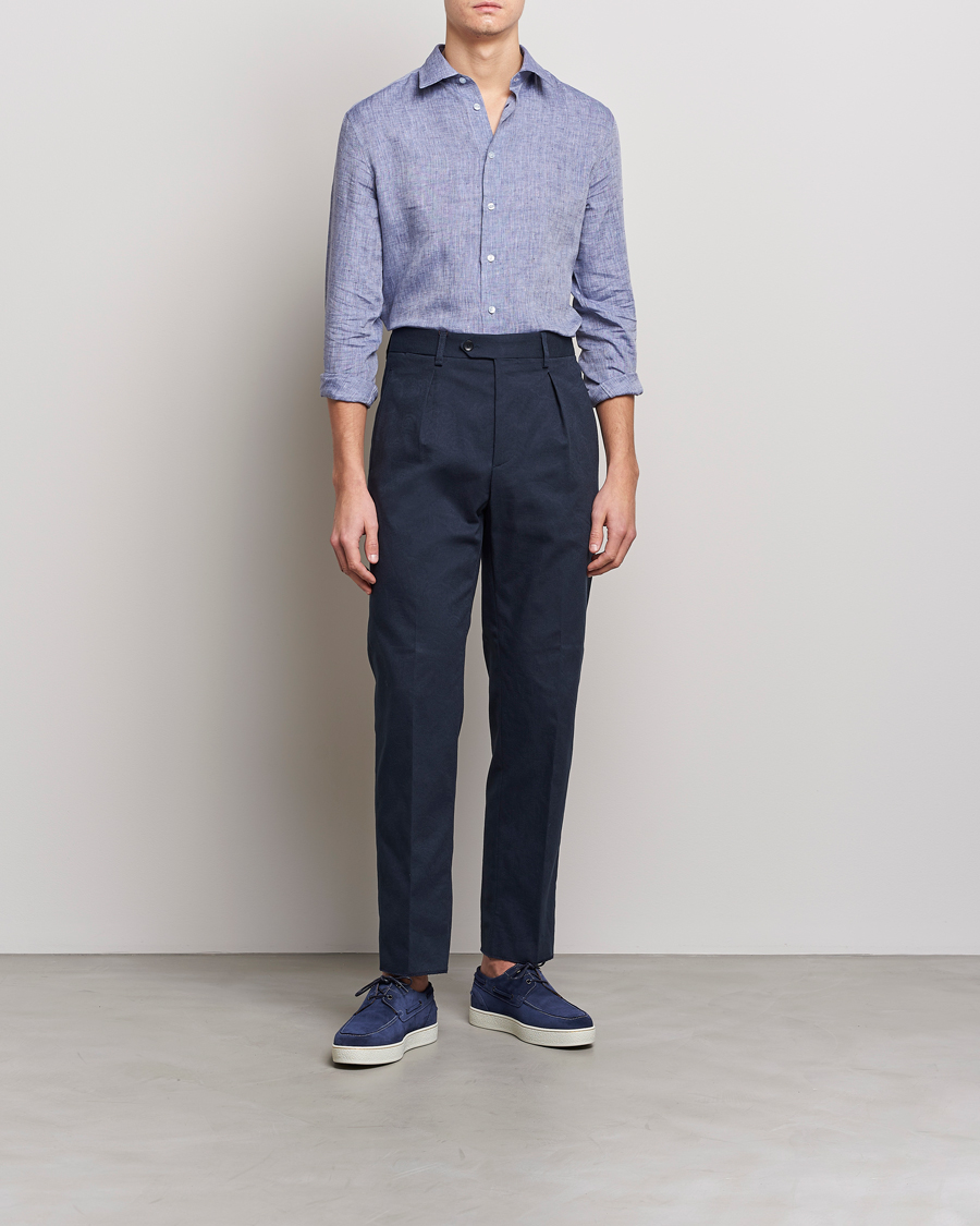 Uomini | Camicie | Etro | Linen Sport Shirt Dark Blue