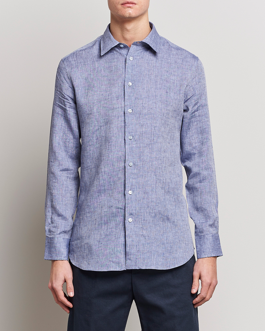 Uomini | Camicie | Etro | Linen Sport Shirt Dark Blue