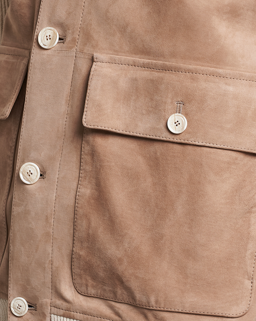 Uomini | Giacche | Brunello Cucinelli | Suede Knit Bomber Jacket Beige Suede