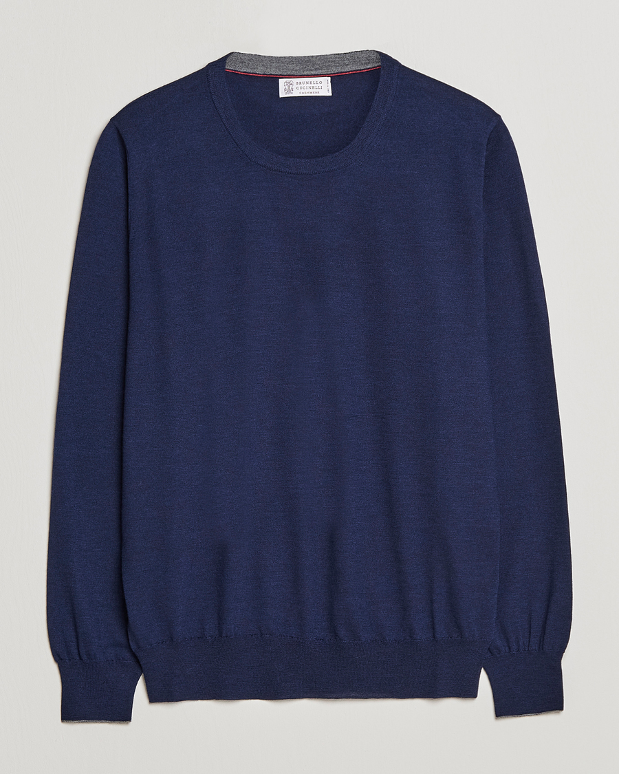Uomini | Maglieria | Brunello Cucinelli | Cashmere/Wool Crew Neck Sweater Navy
