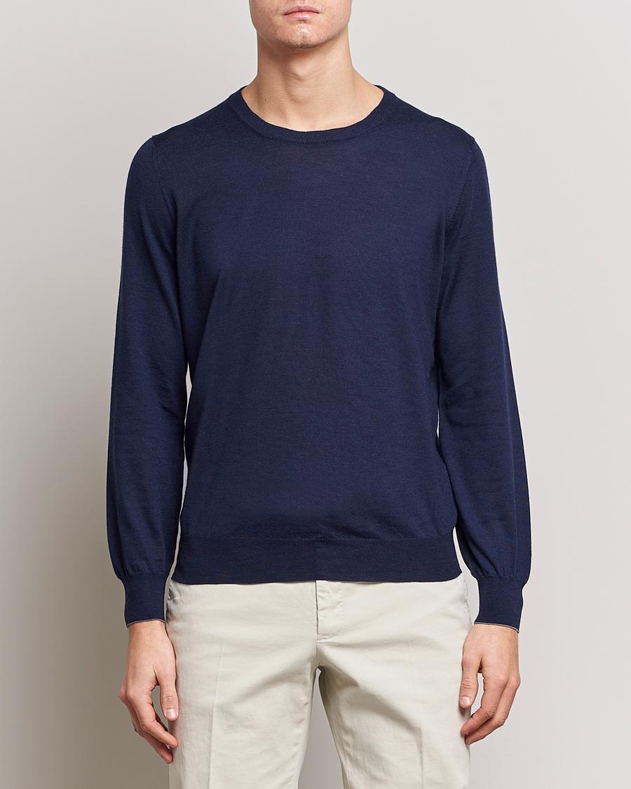 Uomini | Maglieria | Brunello Cucinelli | Cashmere/Wool Crew Neck Sweater Navy