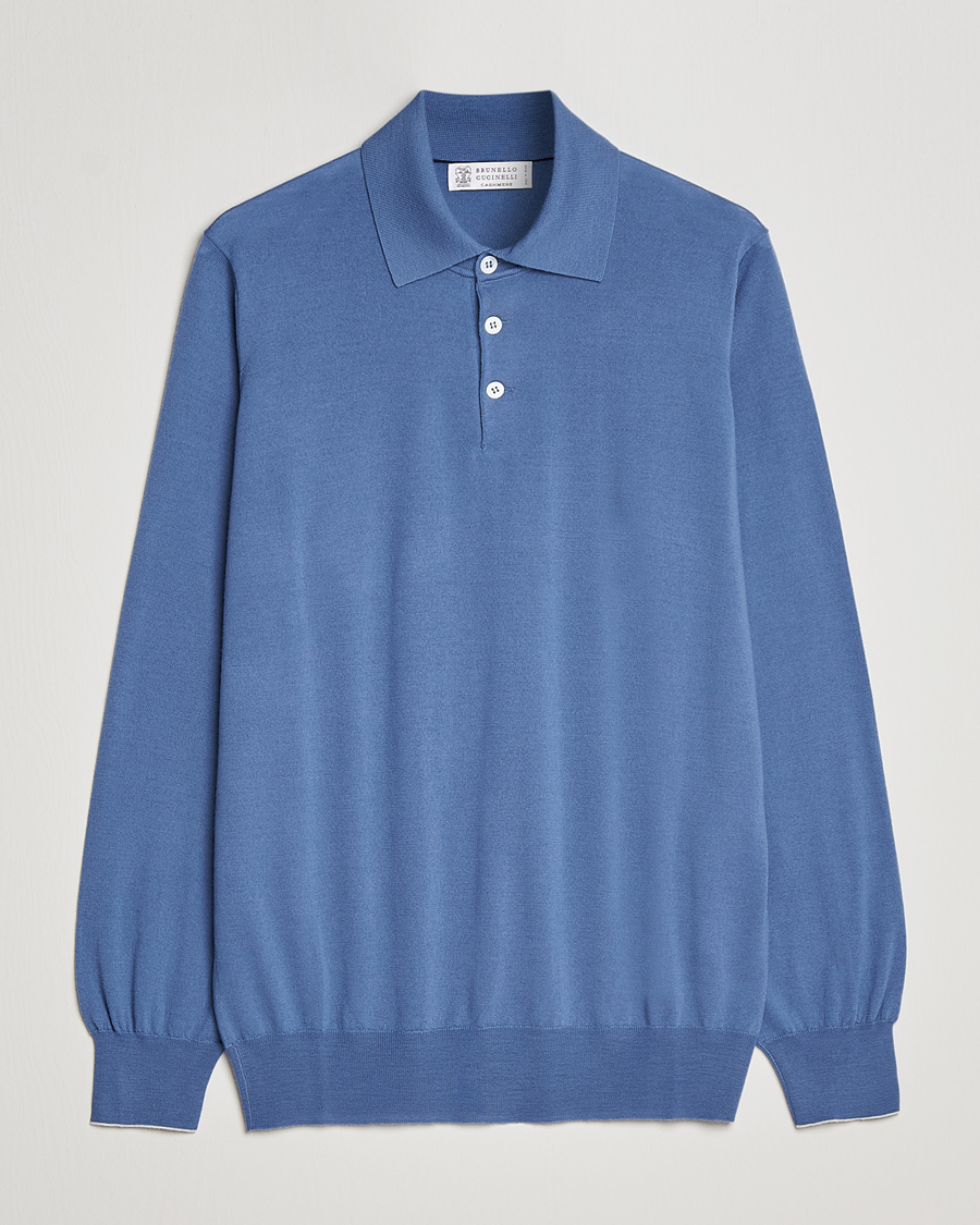 Uomini | Maglieria | Brunello Cucinelli | Cashmere/Wool Knitted Polo Oxford Blue