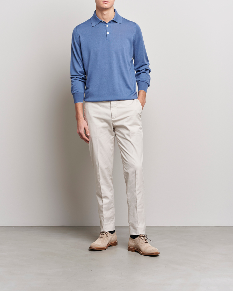 Uomini | Maglieria | Brunello Cucinelli | Cashmere/Wool Knitted Polo Oxford Blue