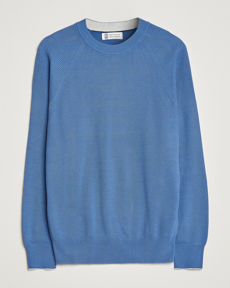 Uomini | Maglieria | Brunello Cucinelli | Rib Stitch Crew Neck Sweater Oxford Blue