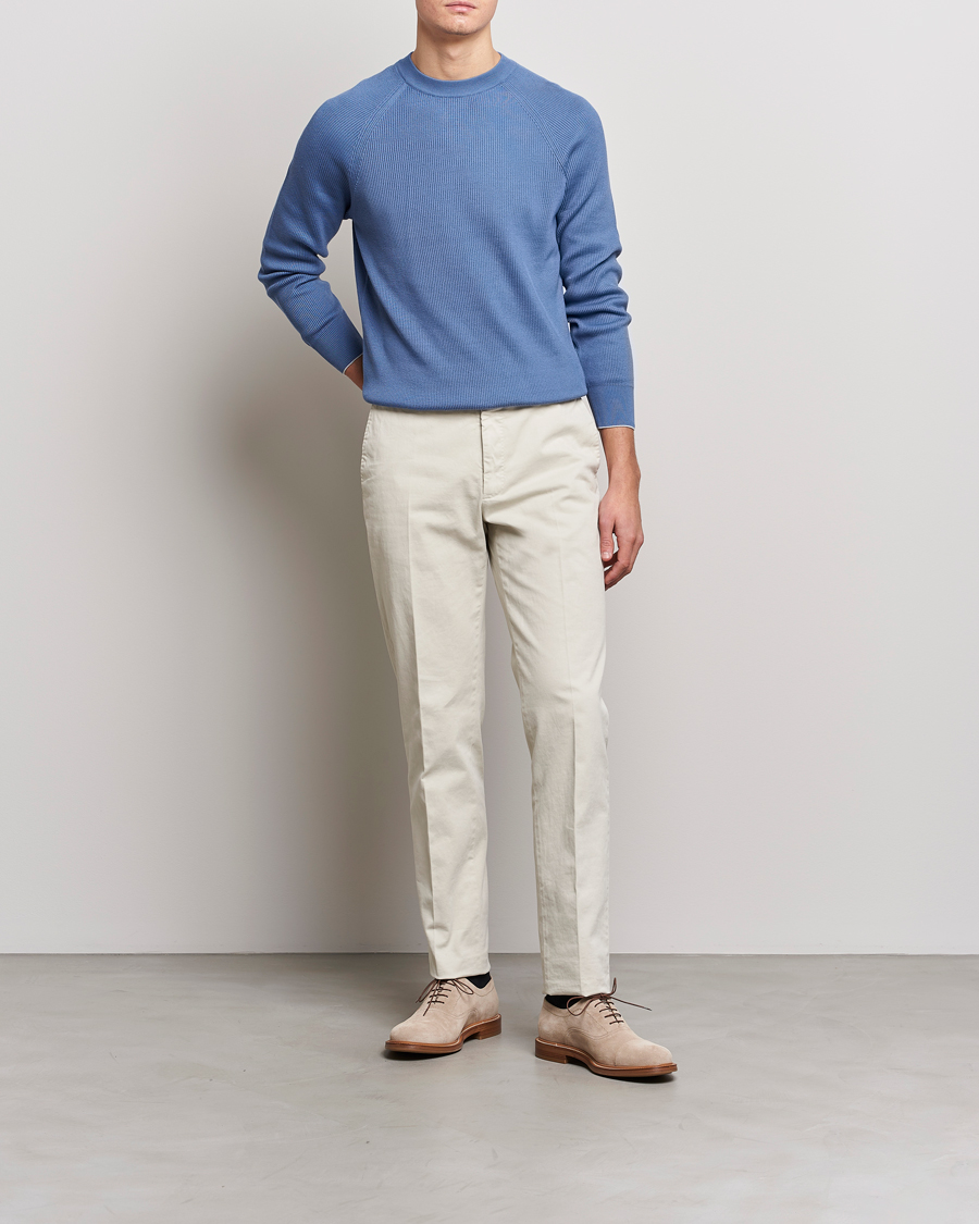Uomini | Maglieria | Brunello Cucinelli | Rib Stitch Crew Neck Sweater Oxford Blue