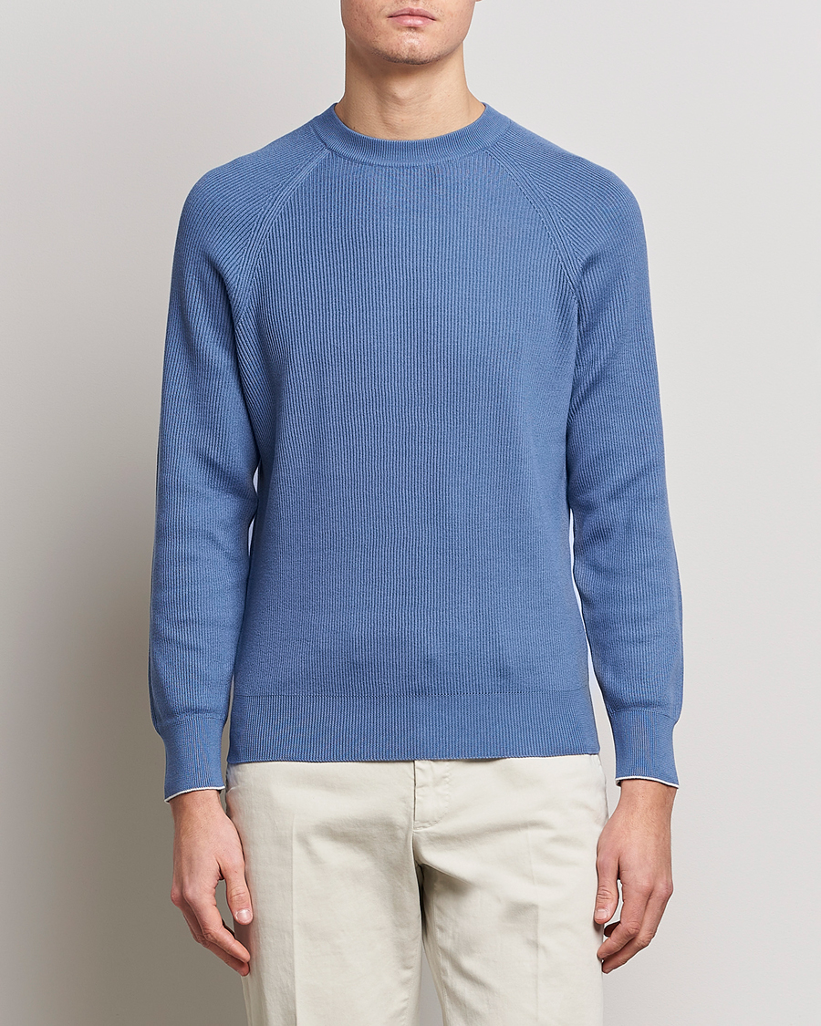 Uomini | Maglieria | Brunello Cucinelli | Rib Stitch Crew Neck Sweater Oxford Blue