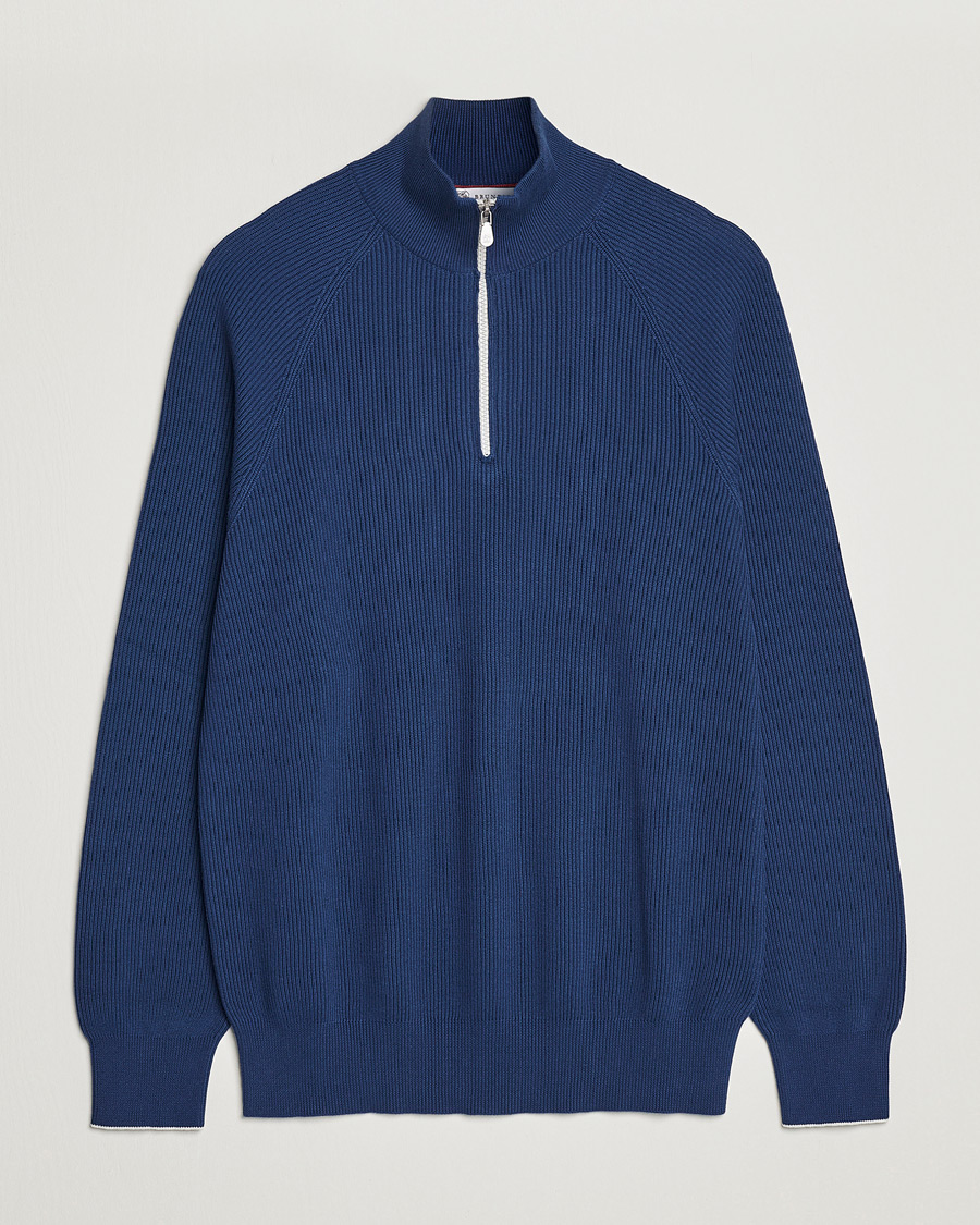 Uomini | Maglieria | Brunello Cucinelli | Rib Stitch Half Zip Ocean Blue
