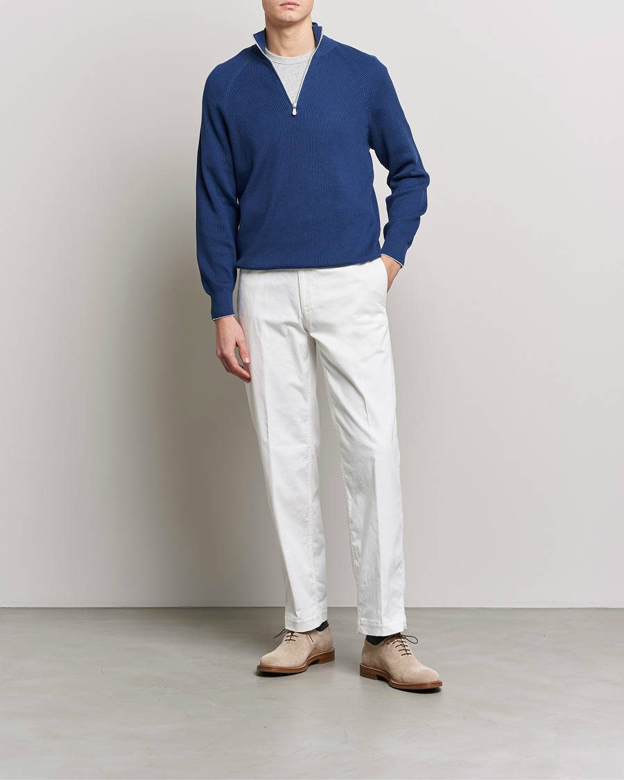 Uomini | Maglieria | Brunello Cucinelli | Rib Stitch Half Zip Ocean Blue