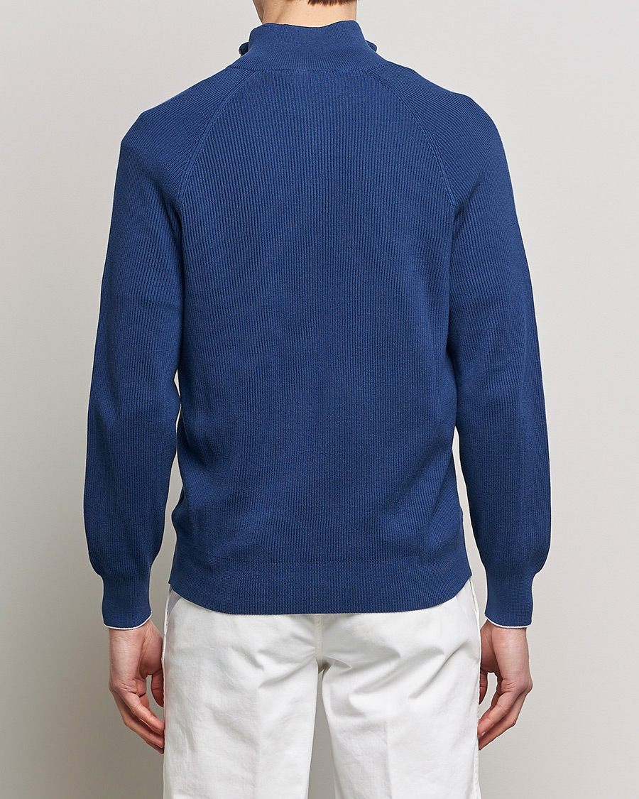 Uomini | Maglieria | Brunello Cucinelli | Rib Stitch Half Zip Ocean Blue