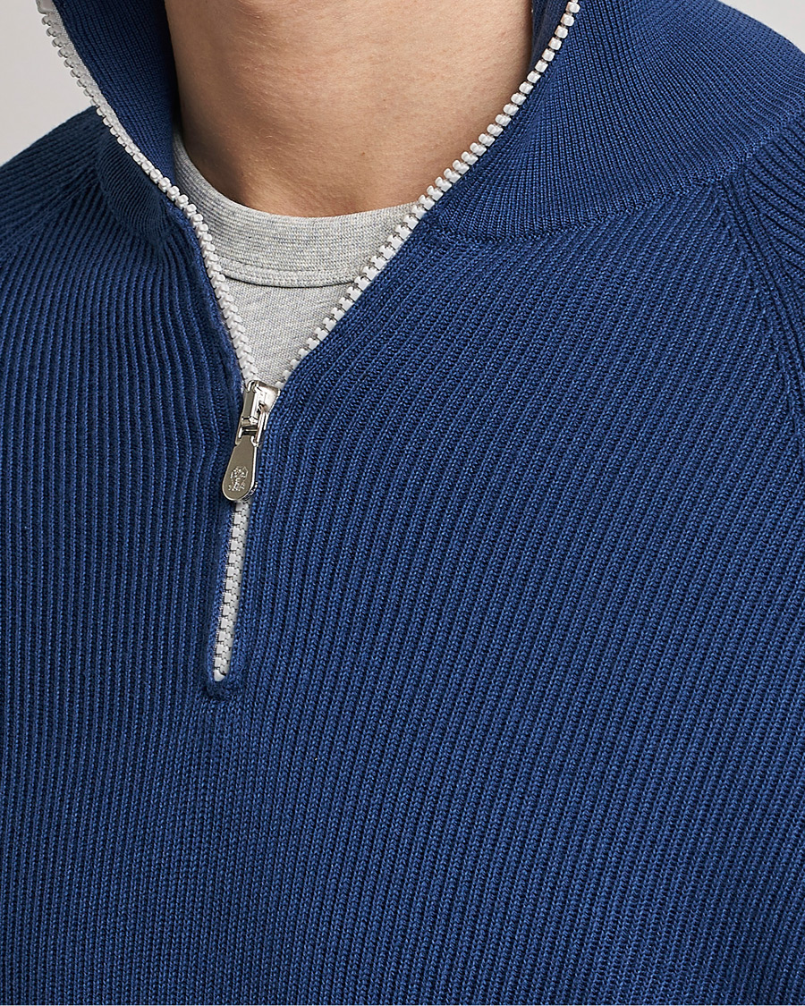 Uomini | Maglieria | Brunello Cucinelli | Rib Stitch Half Zip Ocean Blue
