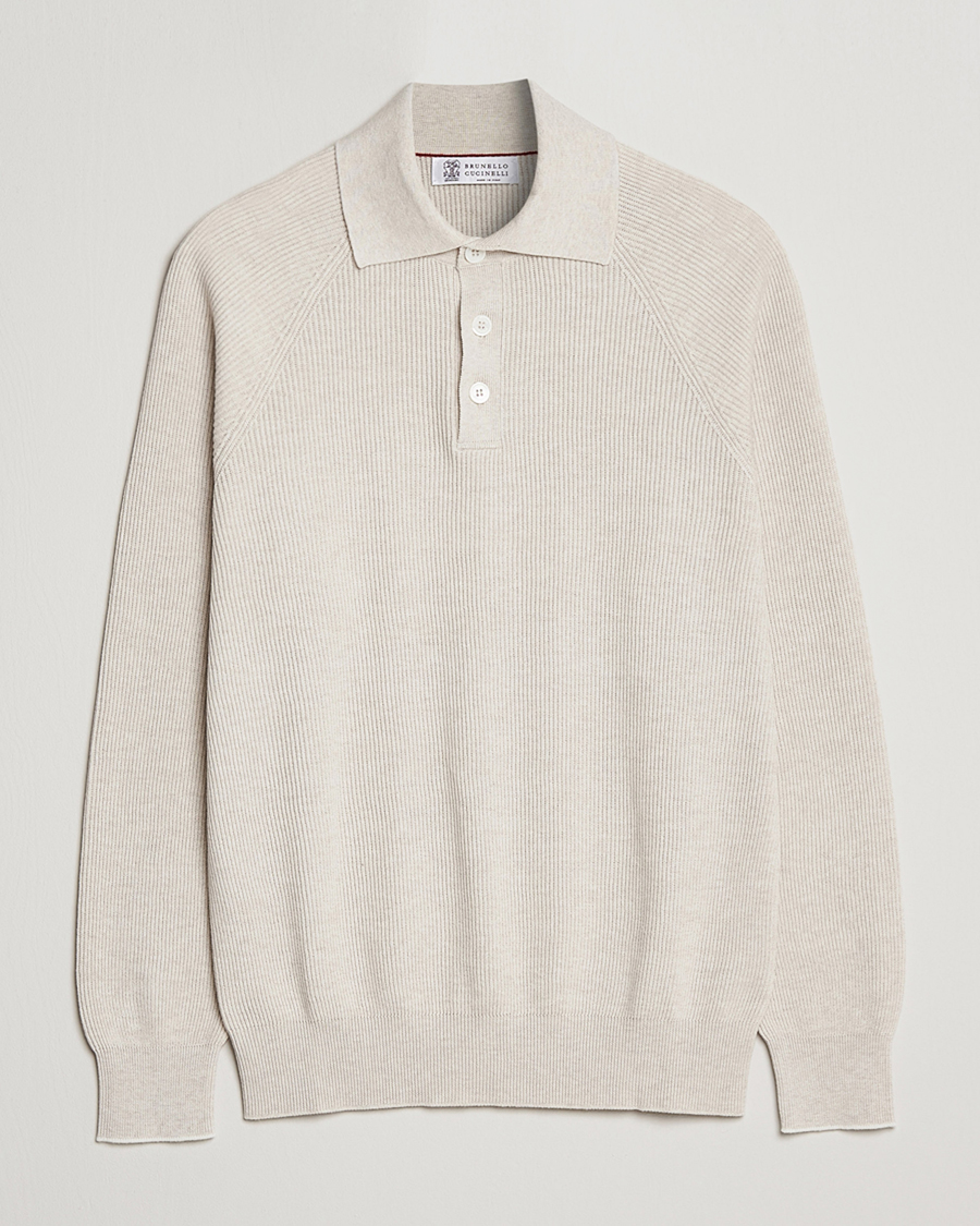Uomini | Maglieria | Brunello Cucinelli | Rib Stitch Knitted Polo Light Beige