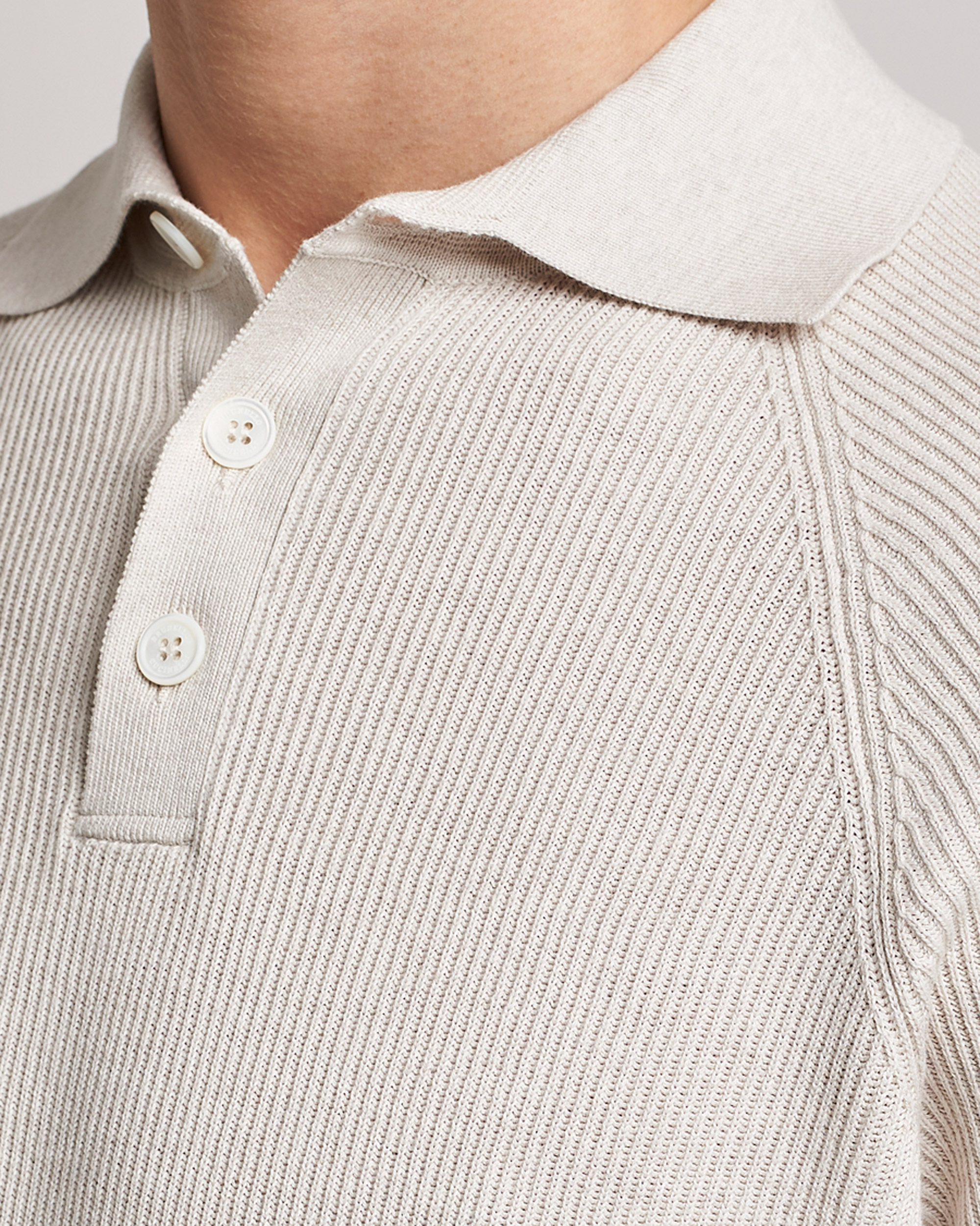 Uomini | Maglieria | Brunello Cucinelli | Rib Stitch Knitted Polo Light Beige