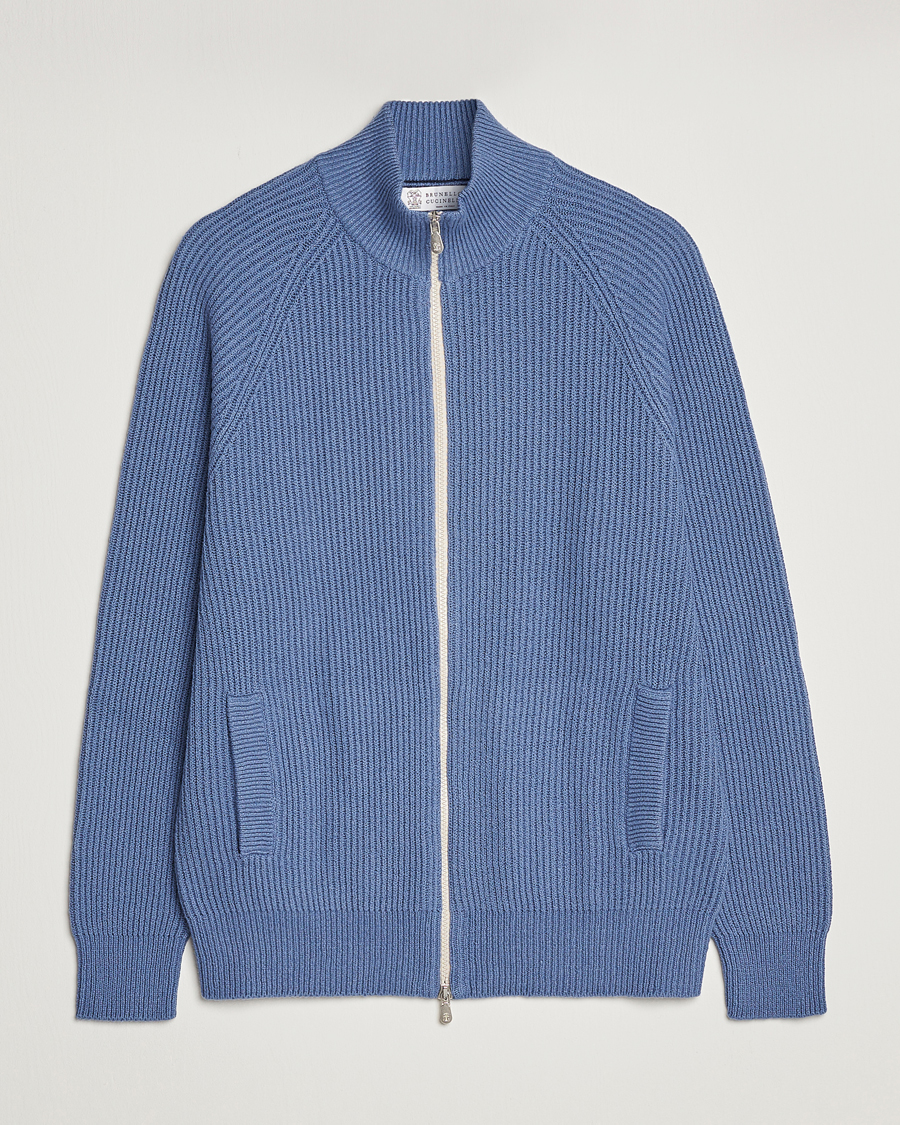 Uomini | Maglieria | Brunello Cucinelli | Heavy Zip Sweater Oxford Blue
