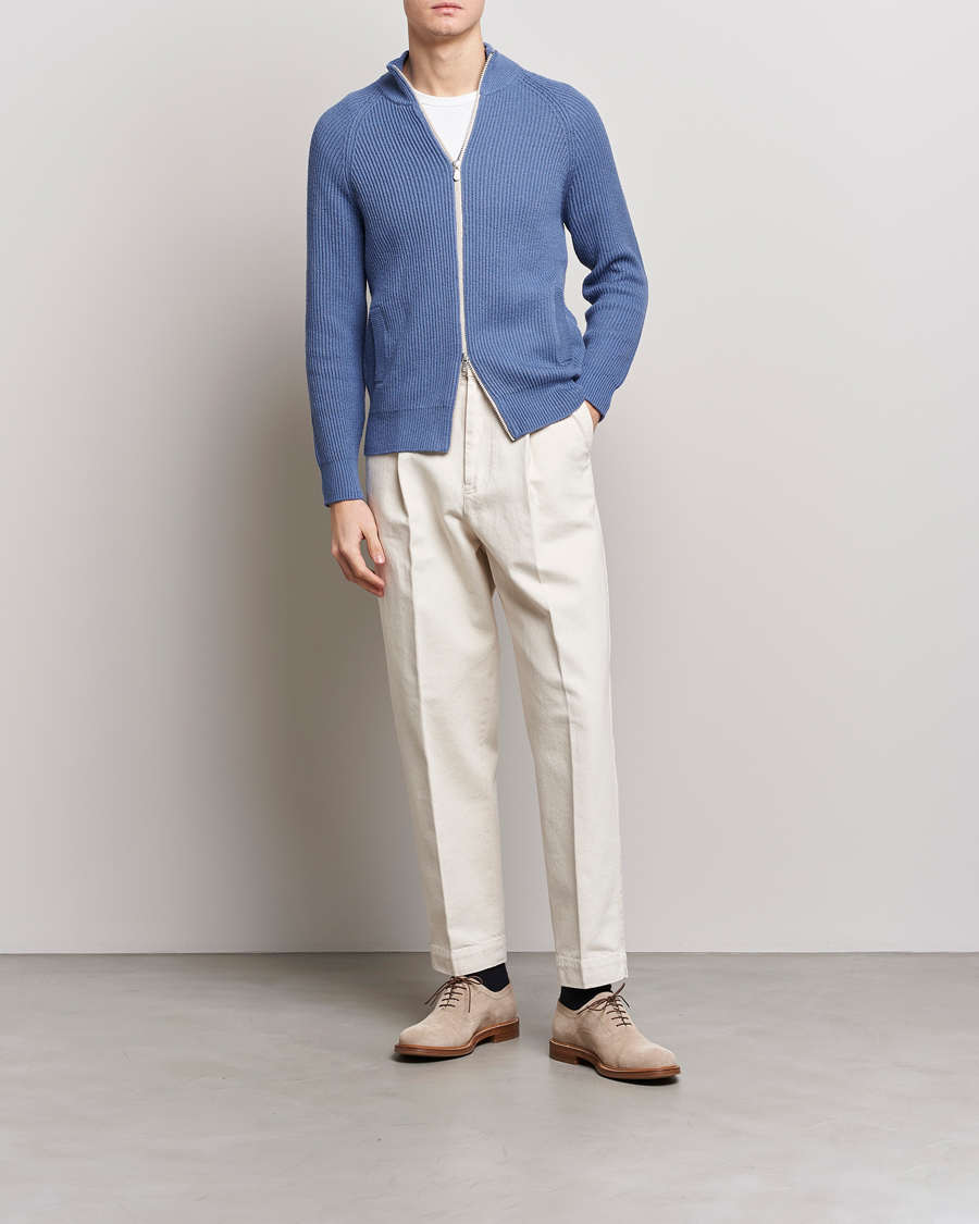 Uomini | Maglieria | Brunello Cucinelli | Heavy Zip Sweater Oxford Blue