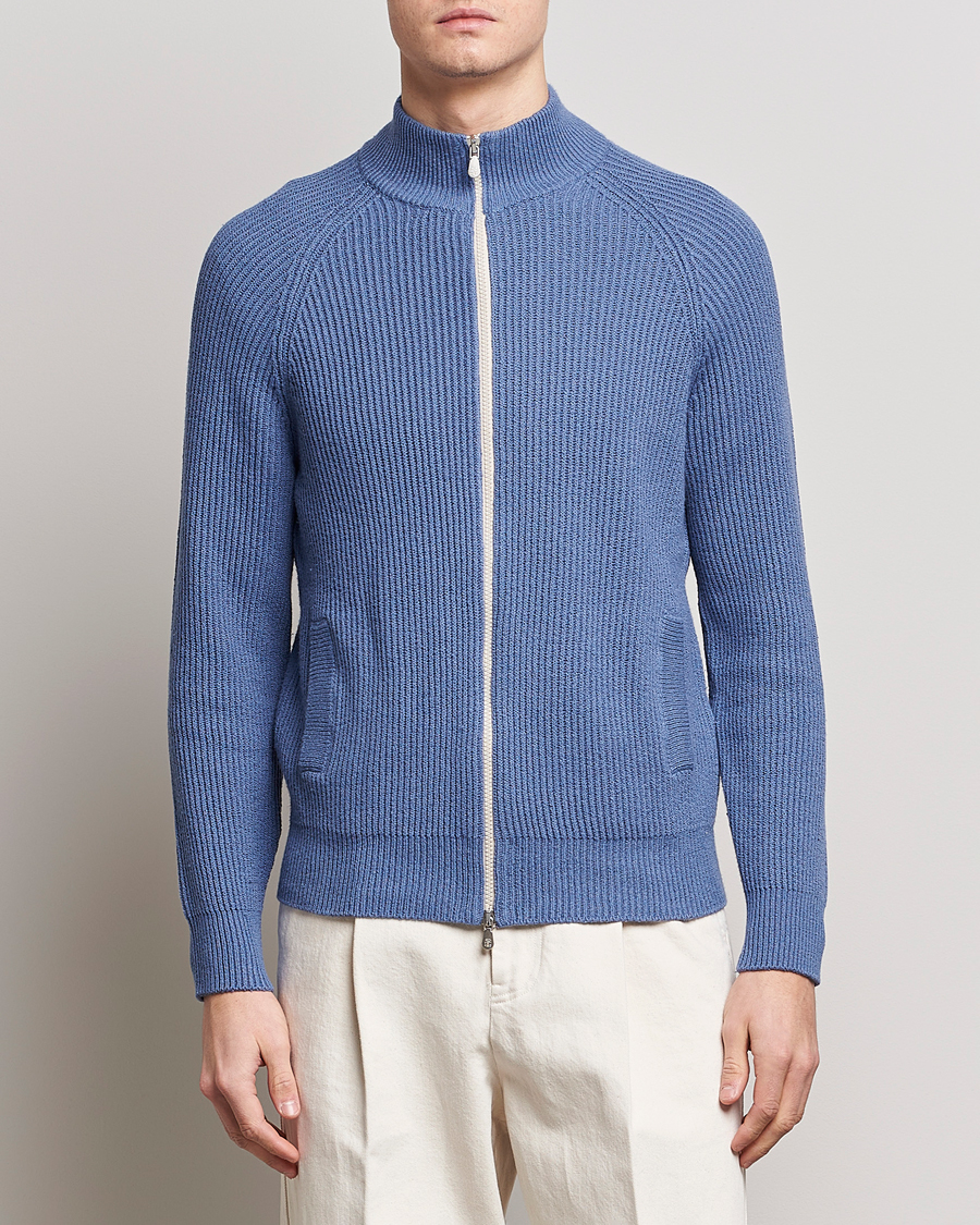 Uomini | Maglieria | Brunello Cucinelli | Heavy Zip Sweater Oxford Blue