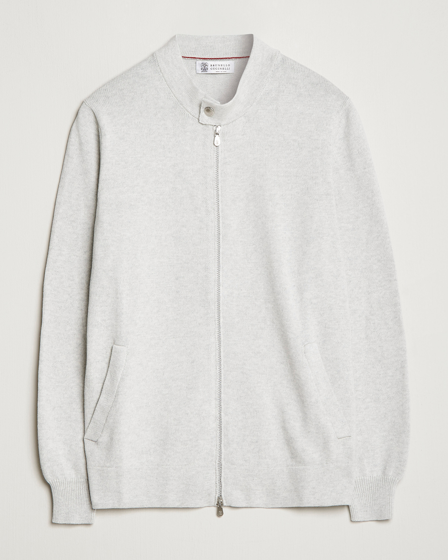 Uomini | Maglieria | Brunello Cucinelli | Knitted Zip Blouson Pearl Grey