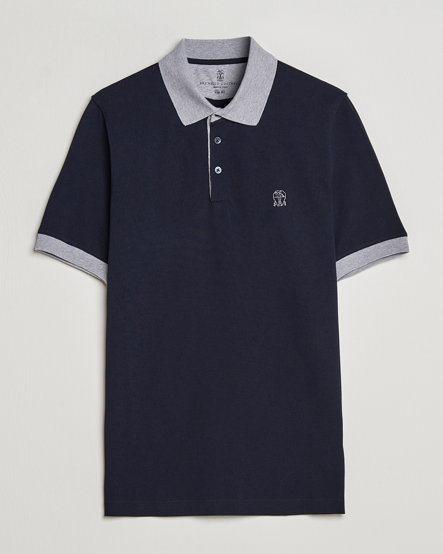 Uomini | Polo | Brunello Cucinelli | Short Sleeve Polo Piquet Navy