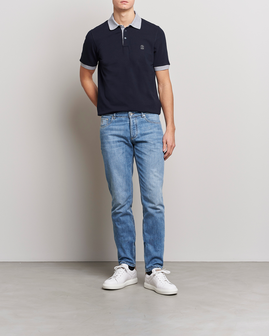 Uomini | Polo | Brunello Cucinelli | Short Sleeve Polo Piquet Navy