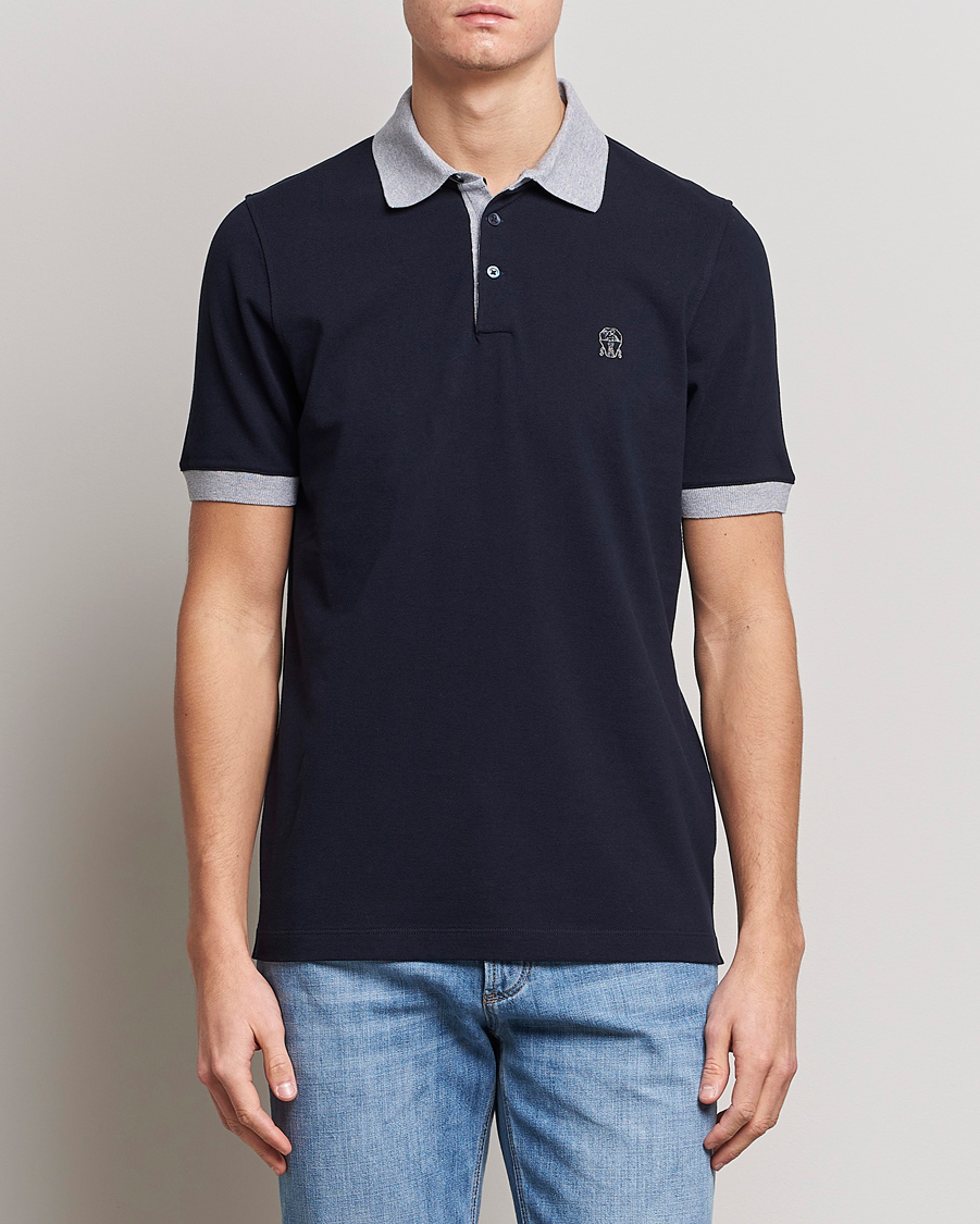 Uomini | Polo | Brunello Cucinelli | Short Sleeve Polo Piquet Navy