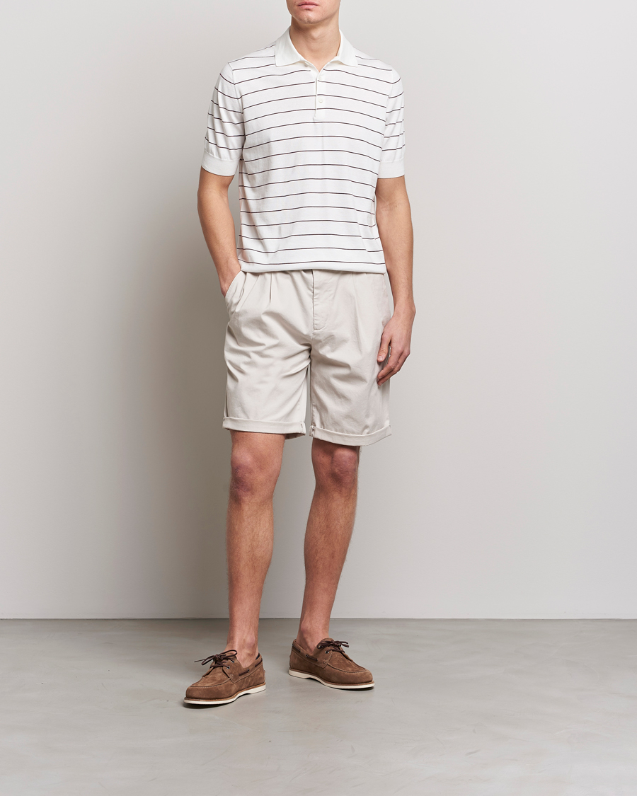Uomini | Polo | Brunello Cucinelli | Short Sleeve Striped Knitted Polo White/Burgundy