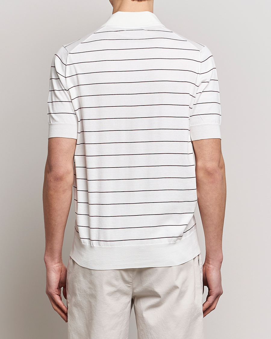 Uomini | Polo | Brunello Cucinelli | Short Sleeve Striped Knitted Polo White/Burgundy