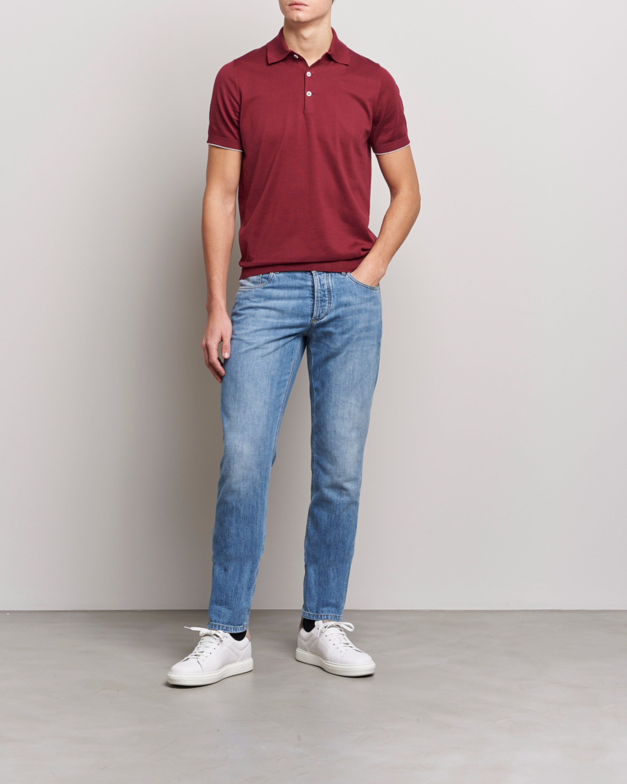 Uomini | Polo | Brunello Cucinelli | Short Sleeve Knitted Polo Burgundy