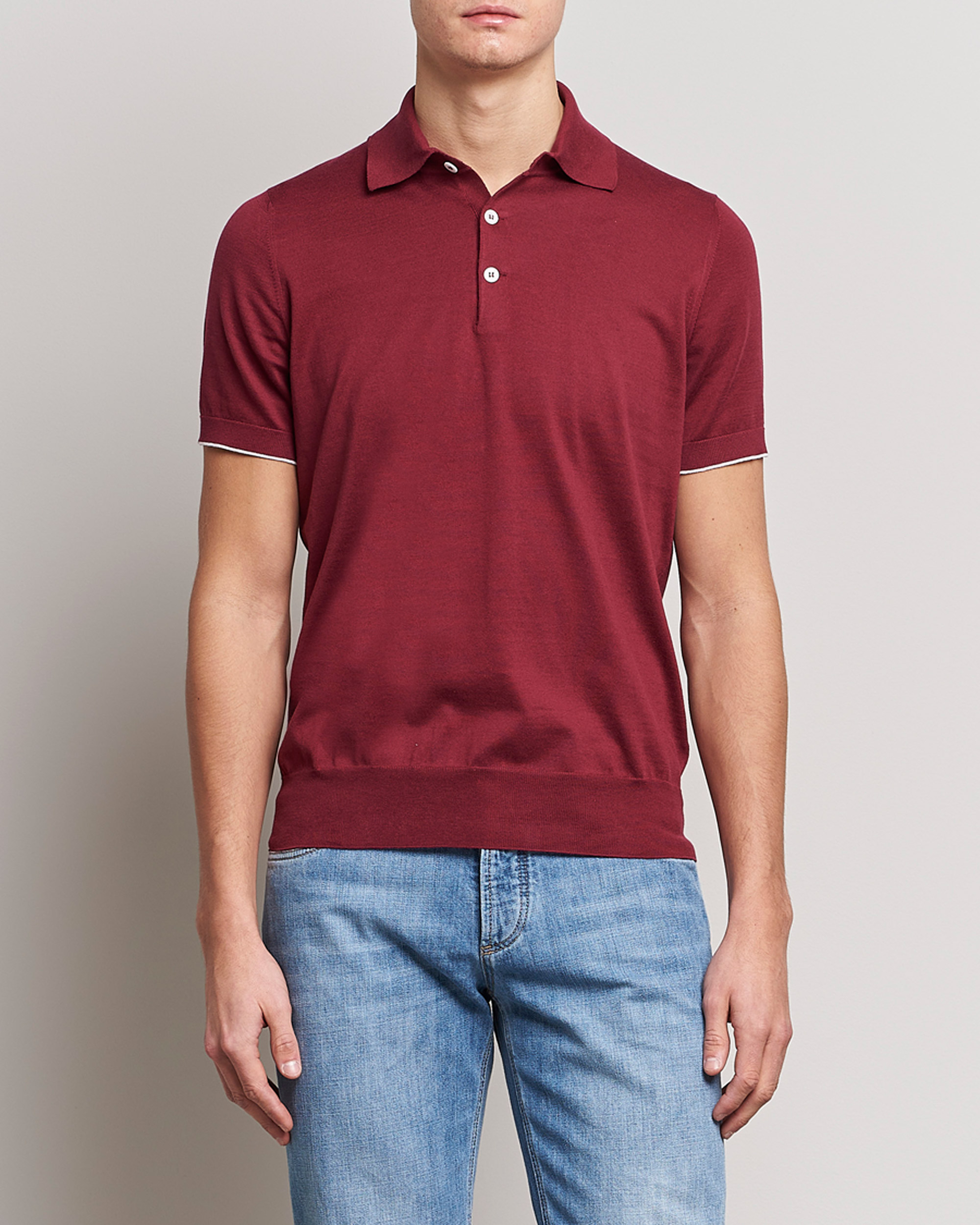 Uomini | Polo | Brunello Cucinelli | Short Sleeve Knitted Polo Burgundy