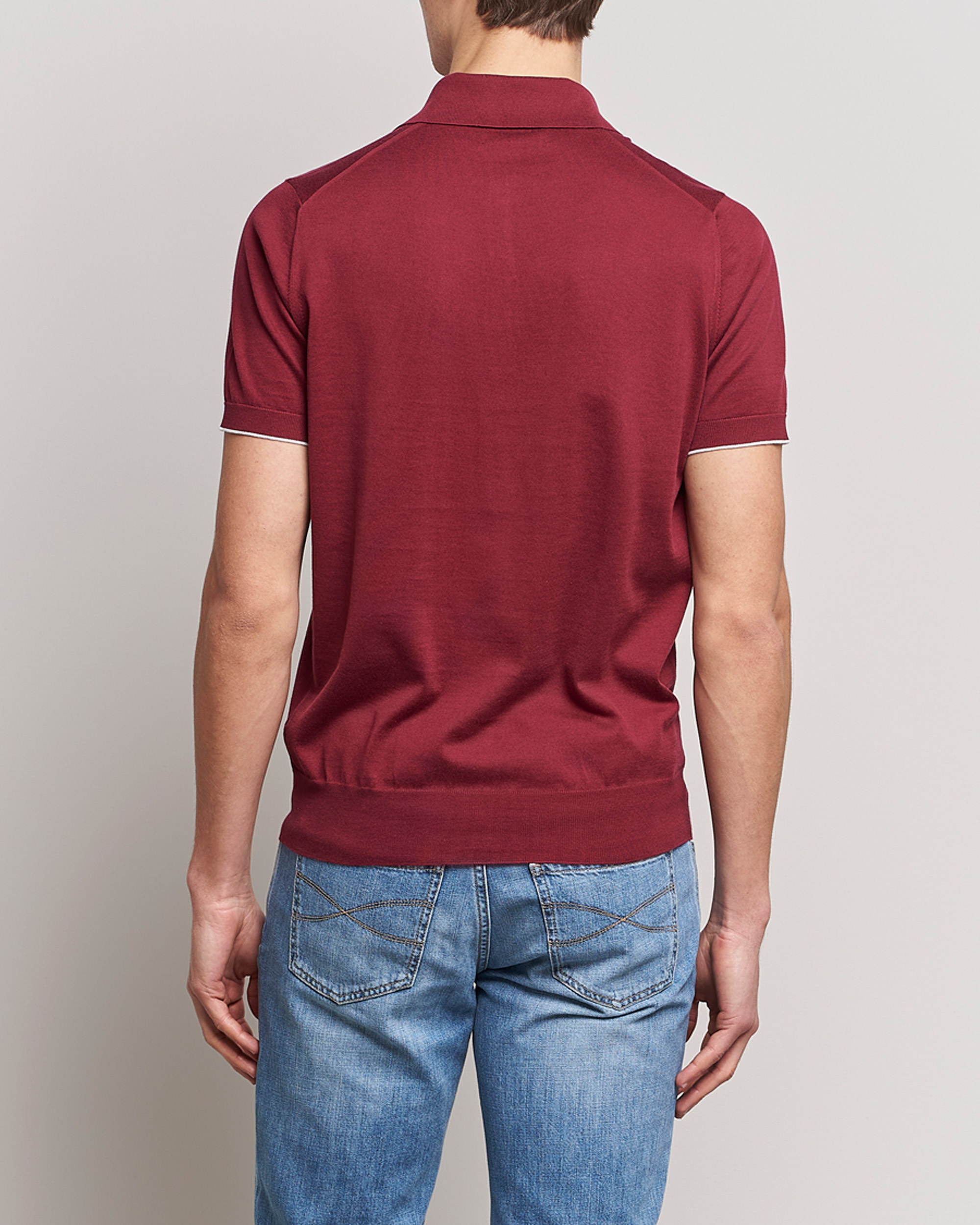 Uomini | Polo | Brunello Cucinelli | Short Sleeve Knitted Polo Burgundy