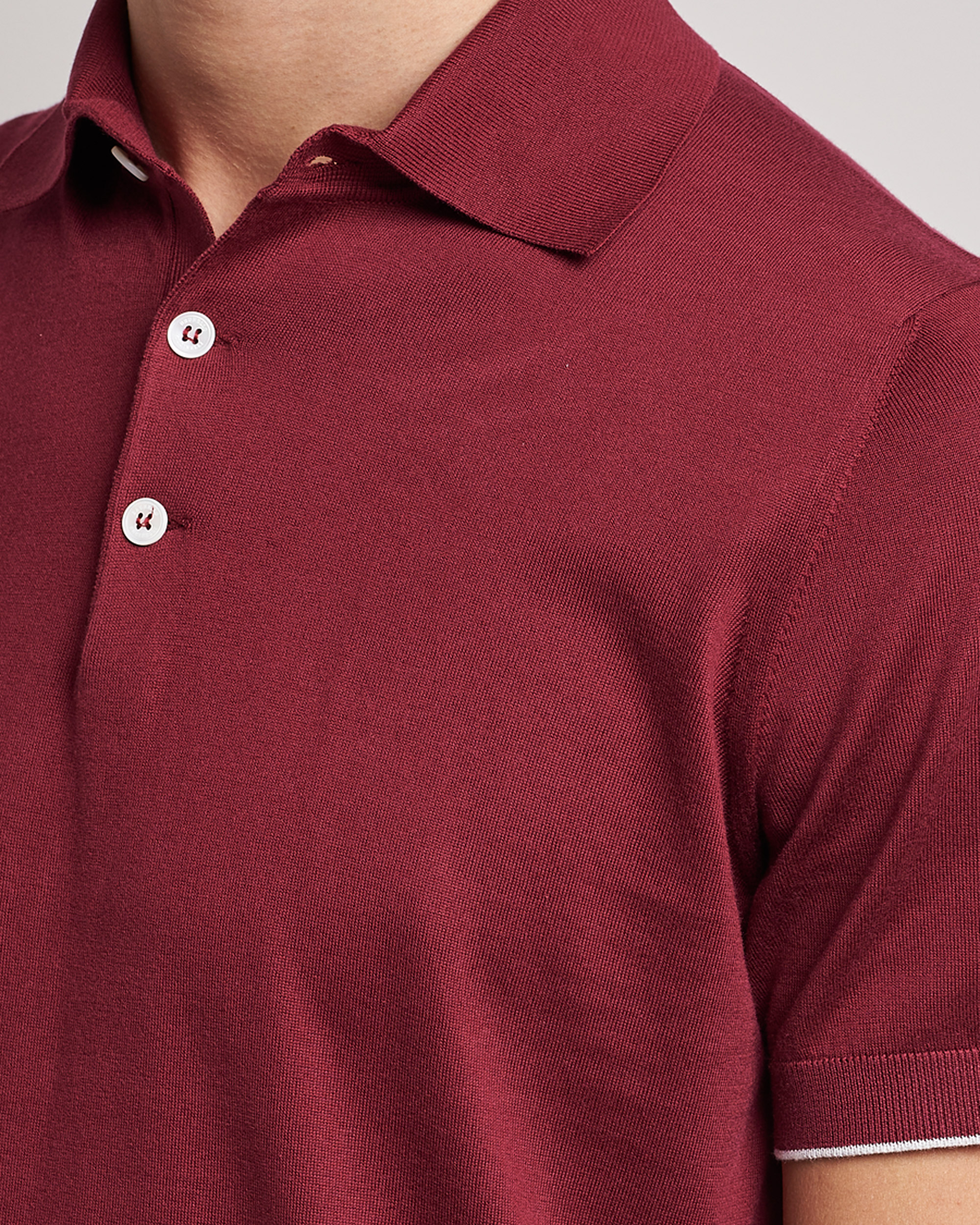 Uomini | Polo | Brunello Cucinelli | Short Sleeve Knitted Polo Burgundy