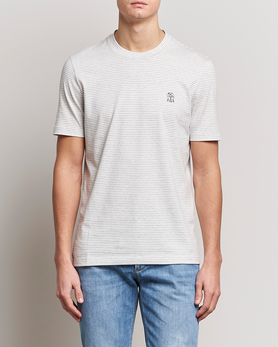 Uomini | T-shirt | Brunello Cucinelli | Short Sleeve Striped T-Shirt Light Grey
