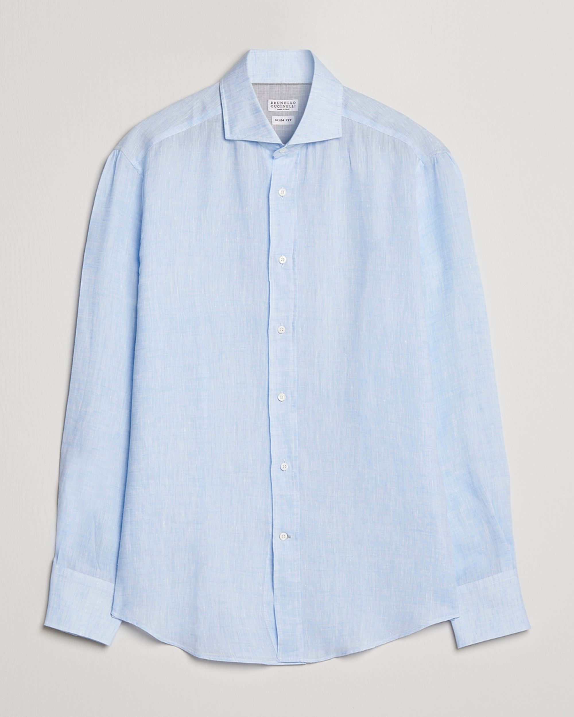 Uomini | Camicie | Brunello Cucinelli | Slim Fit Linen Sport Shirt Light Blue