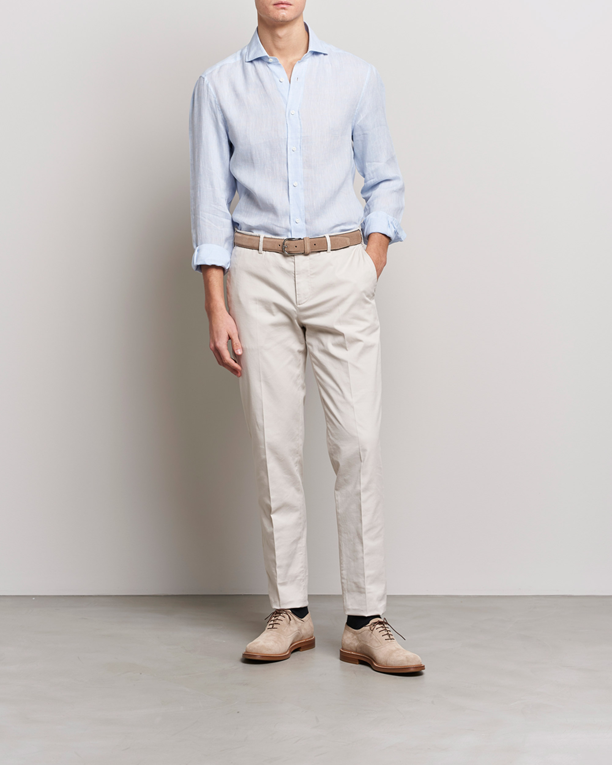 Uomini | Camicie | Brunello Cucinelli | Slim Fit Linen Sport Shirt Light Blue