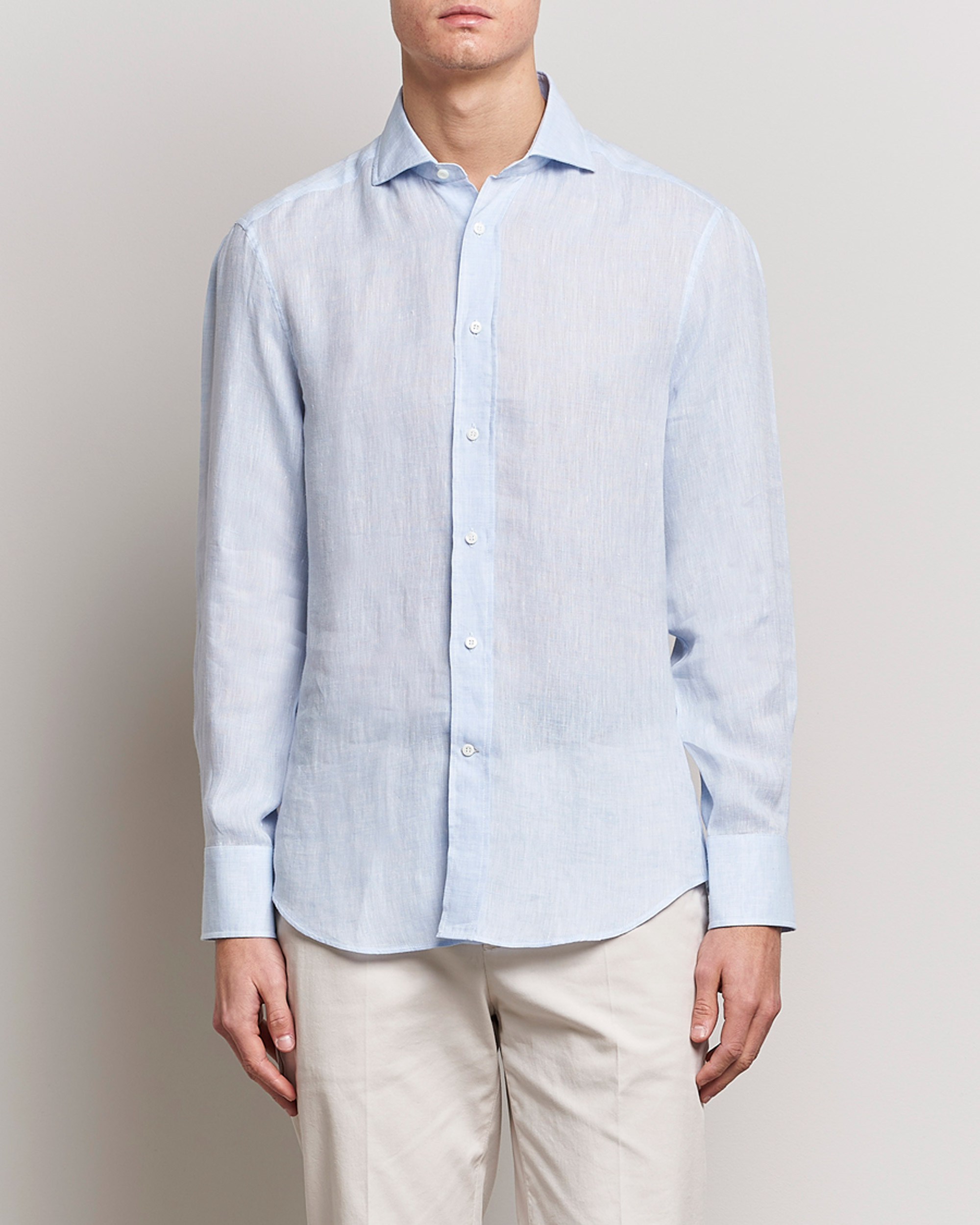 Uomini | Camicie | Brunello Cucinelli | Slim Fit Linen Sport Shirt Light Blue