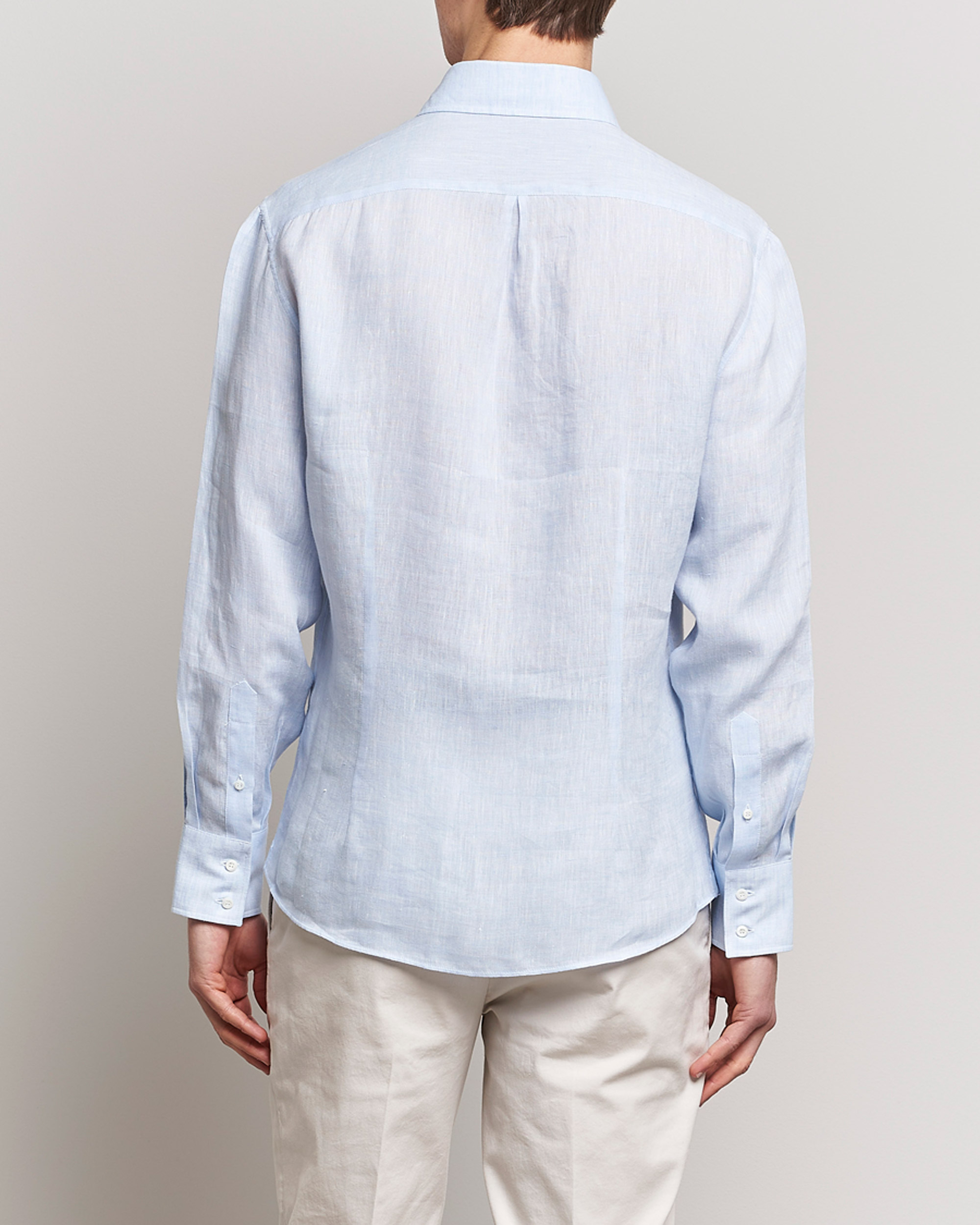 Uomini | Camicie | Brunello Cucinelli | Slim Fit Linen Sport Shirt Light Blue