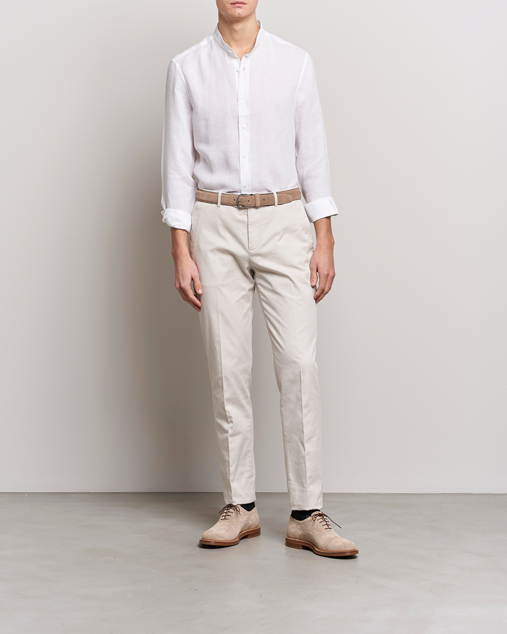 Uomini | Camicie | Brunello Cucinelli | Linen Guru Collar Shirt White