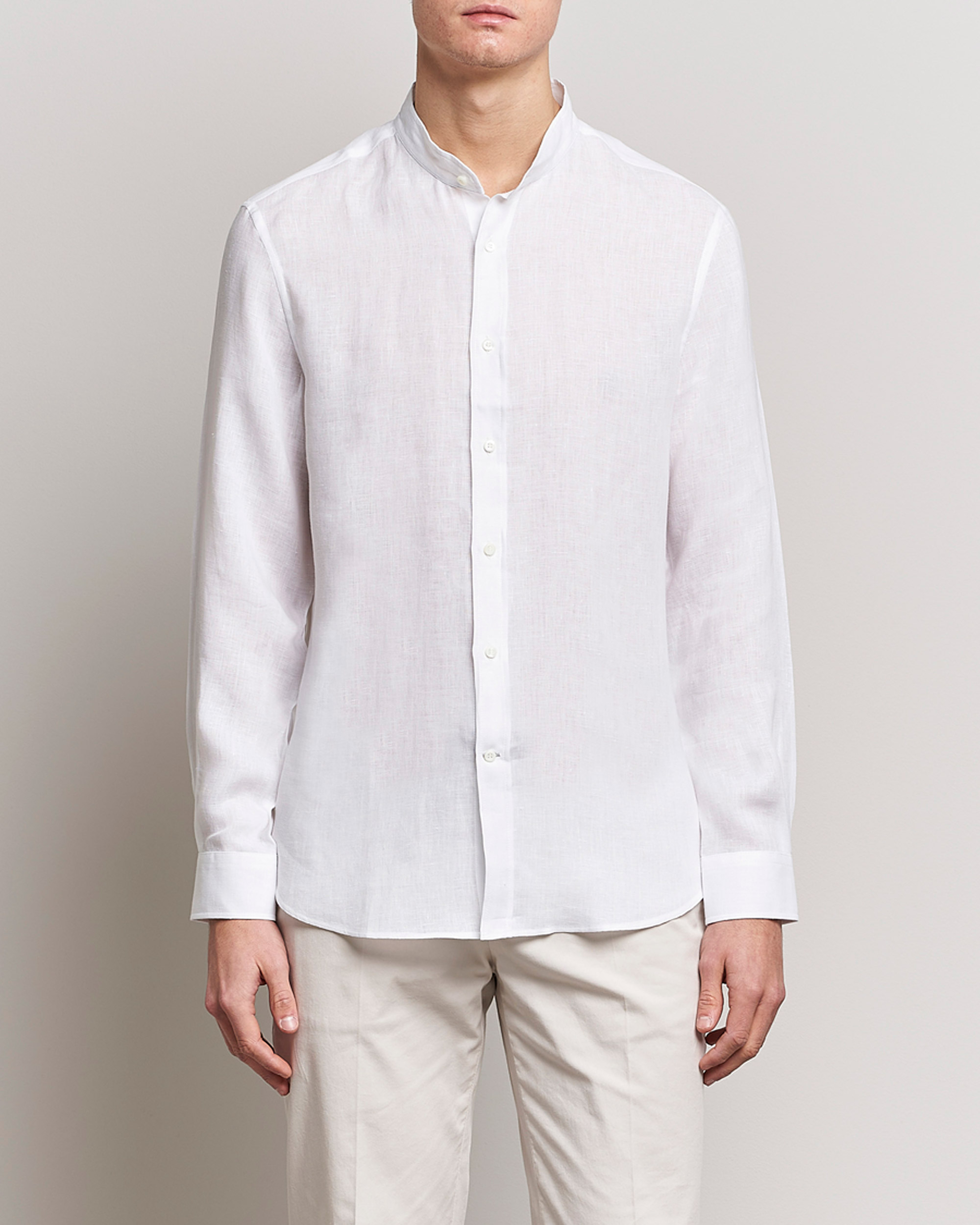 Uomini | Camicie | Brunello Cucinelli | Linen Guru Collar Shirt White
