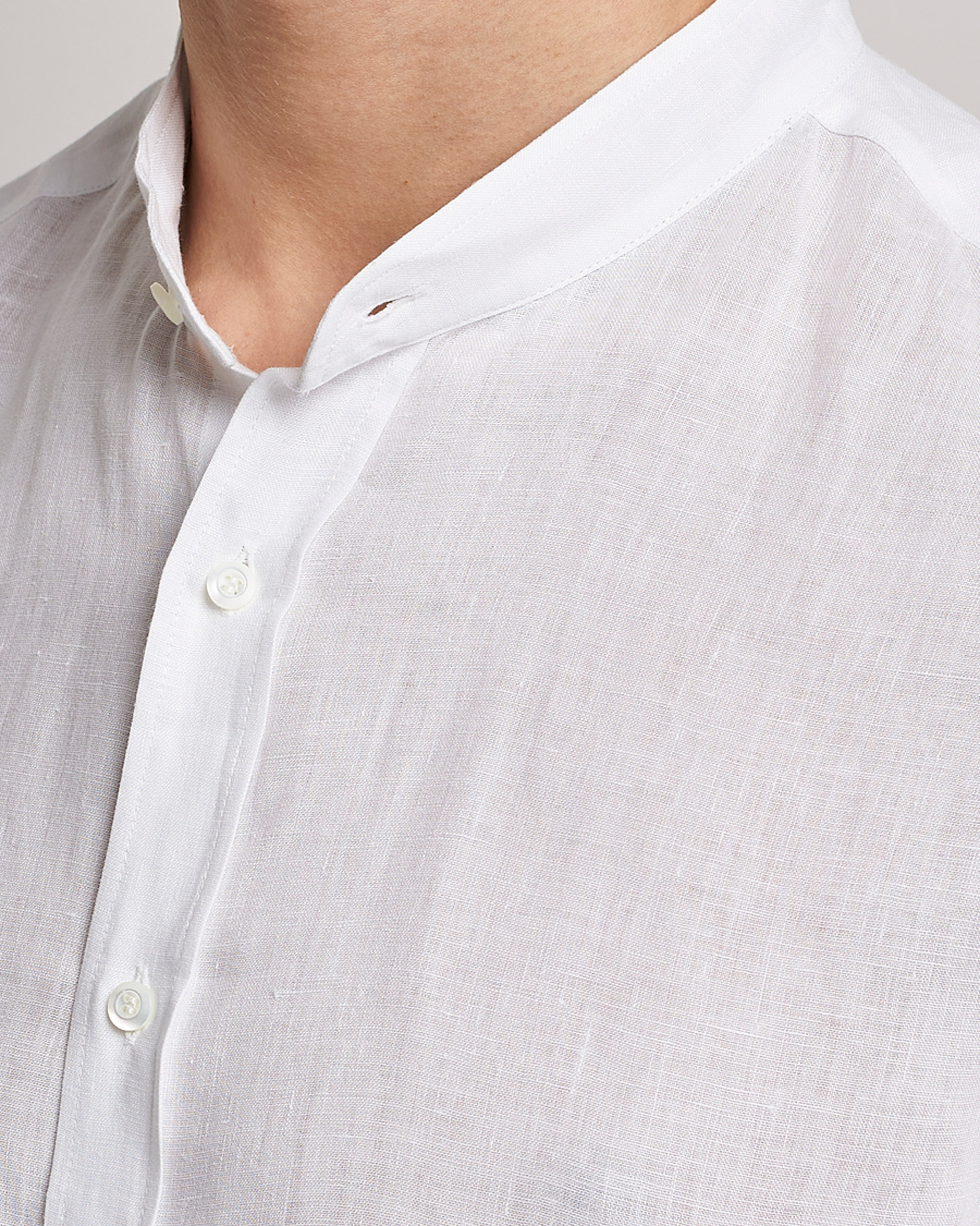 Uomini | Camicie | Brunello Cucinelli | Linen Guru Collar Shirt White