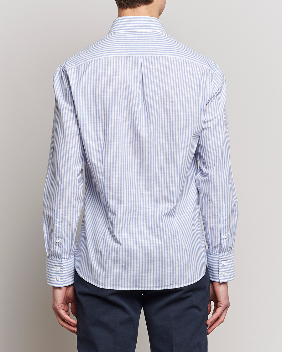 Uomini | Camicie | Brunello Cucinelli | Slim Fit Linen Striped Shirt Light Blue