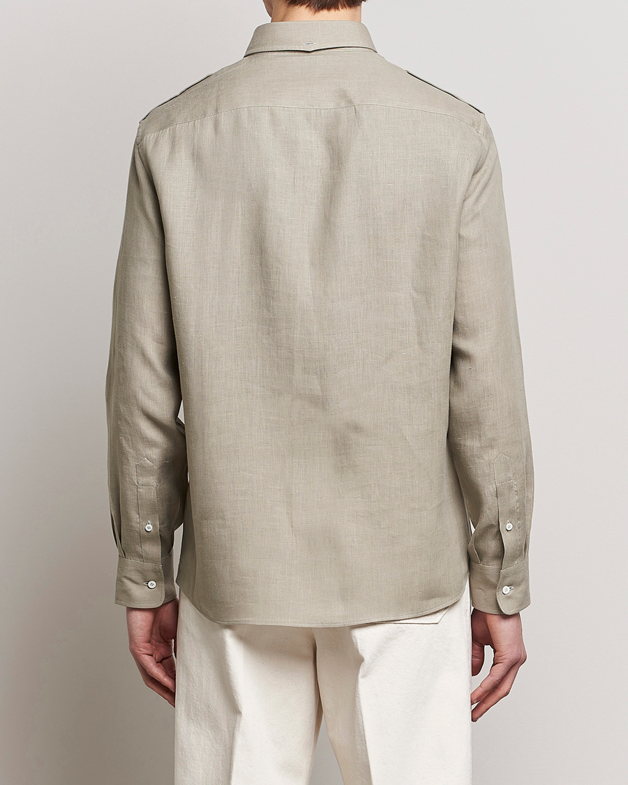 Uomini | Camicie | Brunello Cucinelli | Linen Canapa Safari Shirt Olive