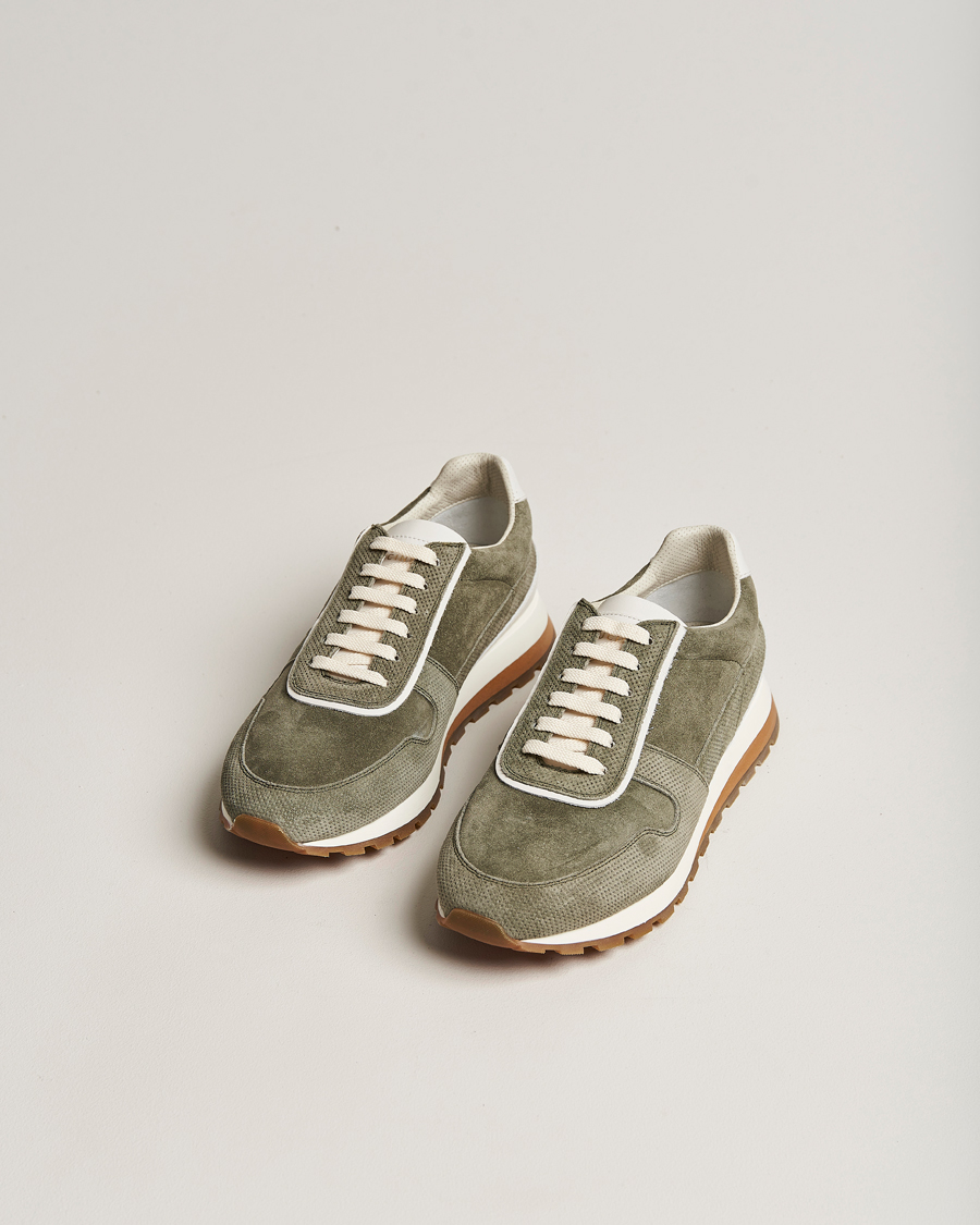Uomini | Brunello Cucinelli Perforated Running Sneakers Olive | Brunello Cucinelli | Perforated Running Sneakers Olive