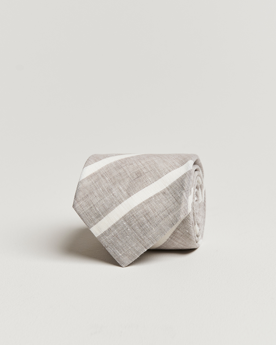 Uomini | Brunello Cucinelli Striped Linen Tie Beige/White | Brunello Cucinelli | Striped Linen Tie Beige/White