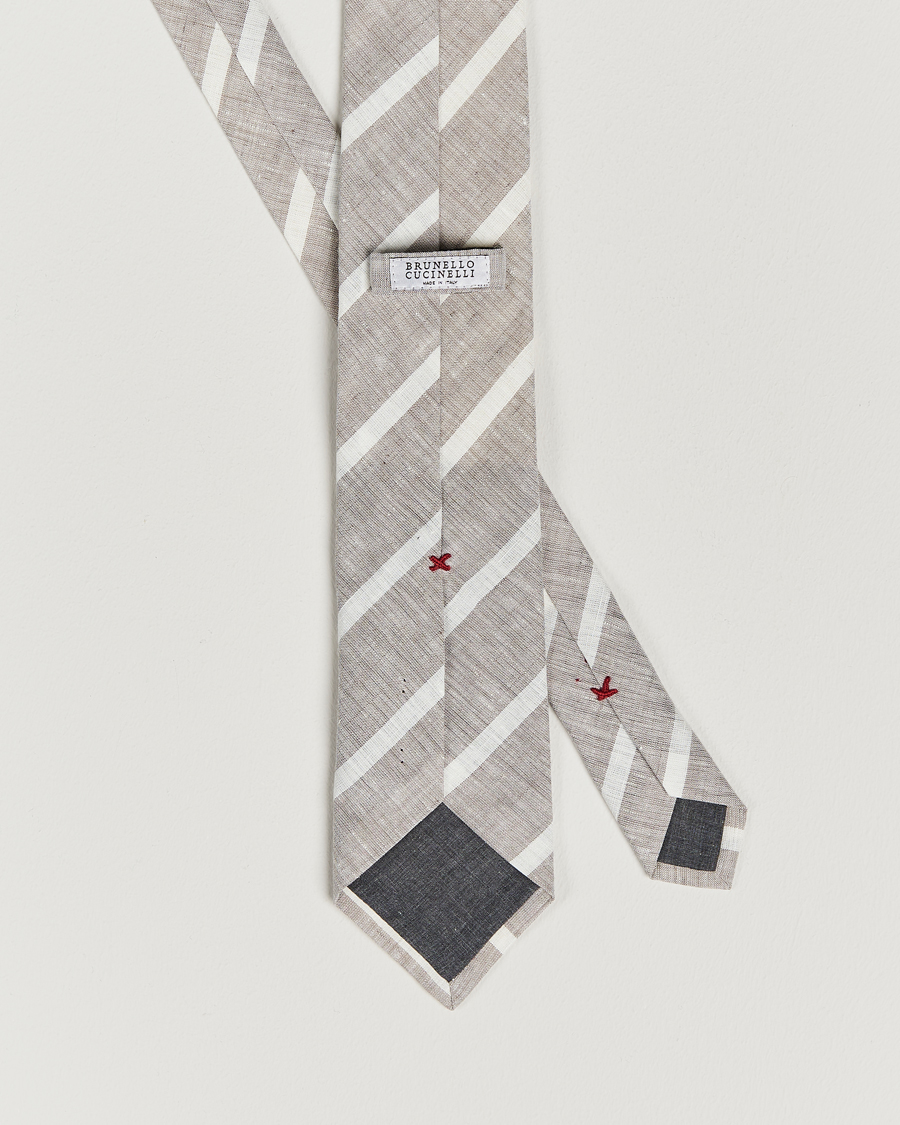 Uomini | Brunello Cucinelli Striped Linen Tie Beige/White | Brunello Cucinelli | Striped Linen Tie Beige/White