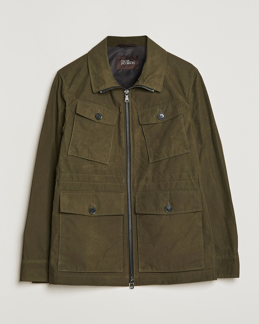 Uomini | Giacche | Oscar Jacobson | Balder Waxed Field Jacket Dark Green