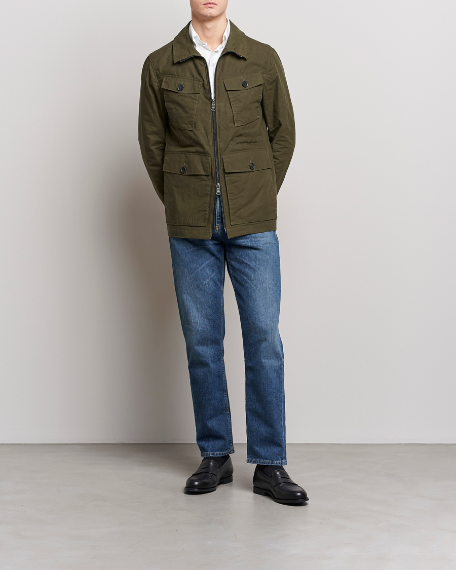 Uomini | Giacche | Oscar Jacobson | Balder Waxed Field Jacket Dark Green