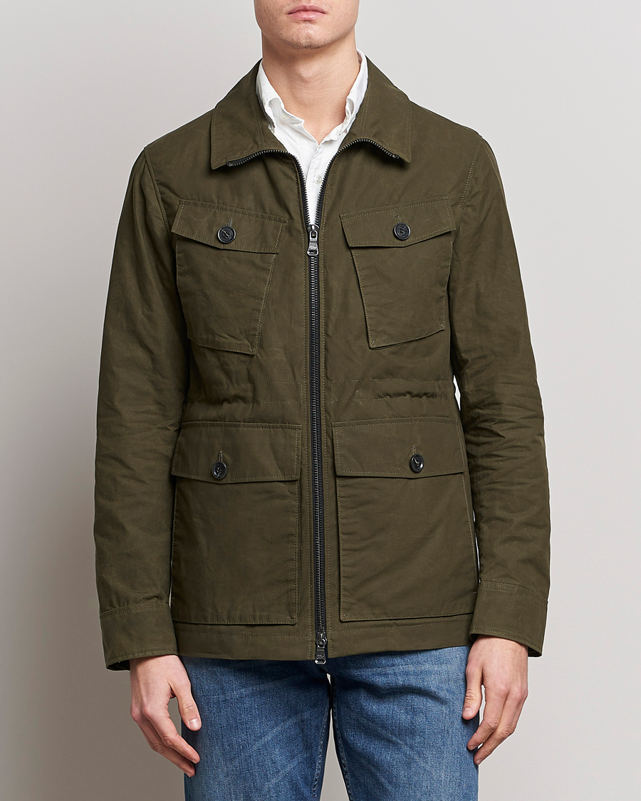 Uomini | Giacche | Oscar Jacobson | Balder Waxed Field Jacket Dark Green