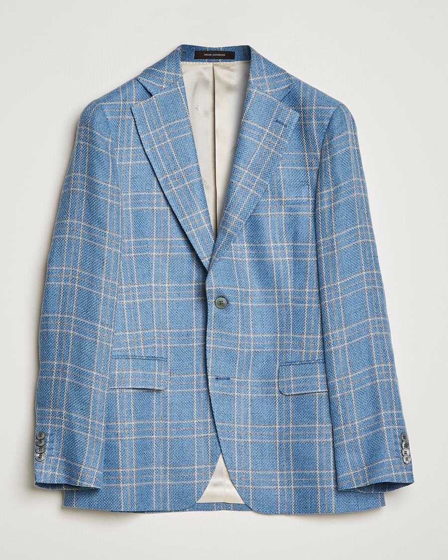 Uomini | Blazers | Oscar Jacobson | Fogerty Soft Cotton/Linen/Wool Blazer Light Blue