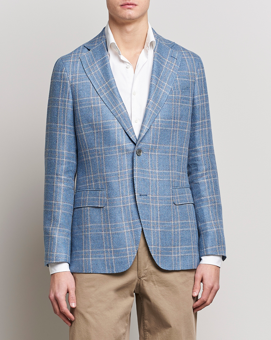 Uomini | Blazers | Oscar Jacobson | Fogerty Soft Cotton/Linen/Wool Blazer Light Blue