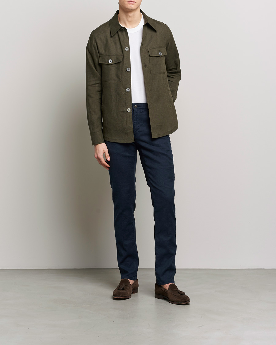 Uomini | Camicie | Oscar Jacobson | Maverick Linen Shirt Jacket Olive