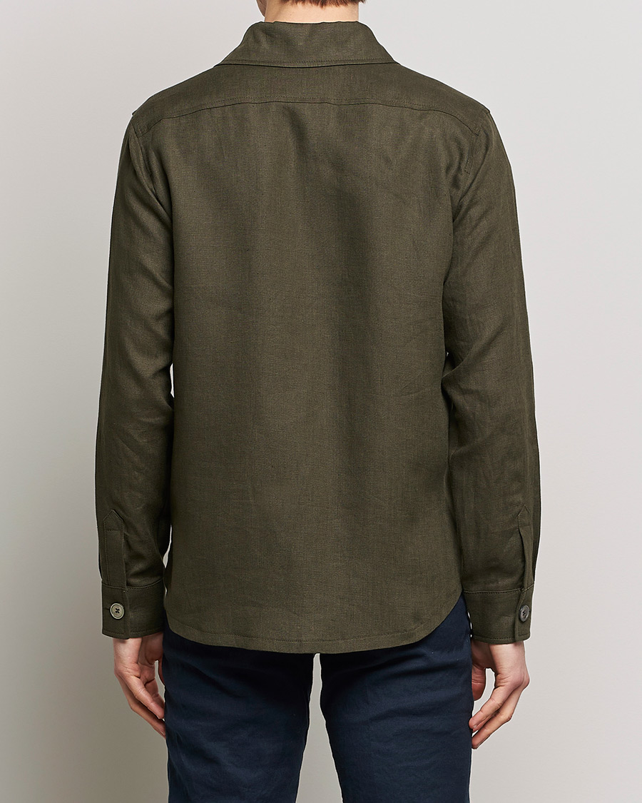 Uomini | Camicie | Oscar Jacobson | Maverick Linen Shirt Jacket Olive