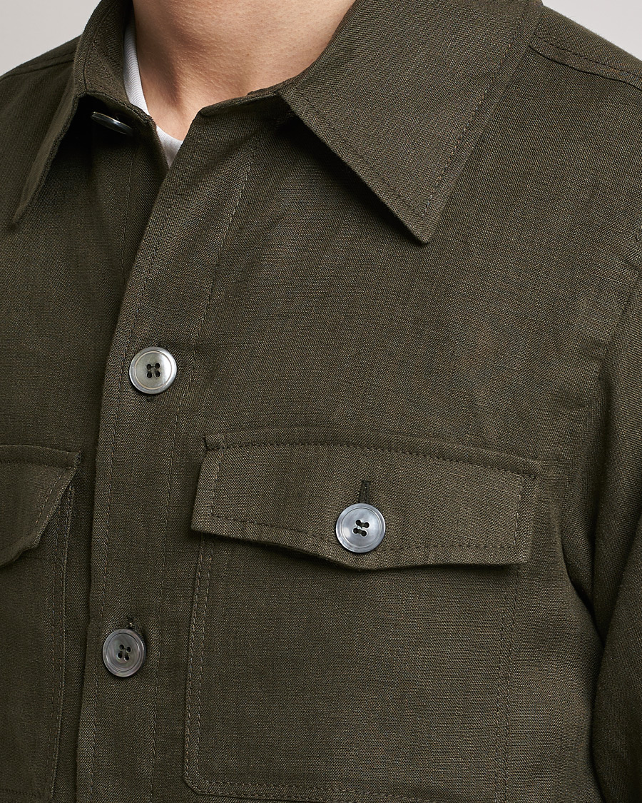 Uomini | Camicie | Oscar Jacobson | Maverick Linen Shirt Jacket Olive